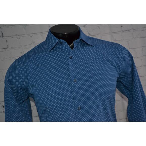 Lucky Brand Dress Shirt 4 Way Stretch Geometric Mens Size Medium Slim Stretch - Picture 2 of 6